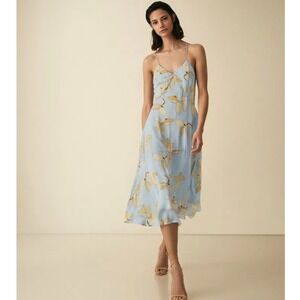 Reiss Alli Floral Strappy Midi Dress in Blue sz 0